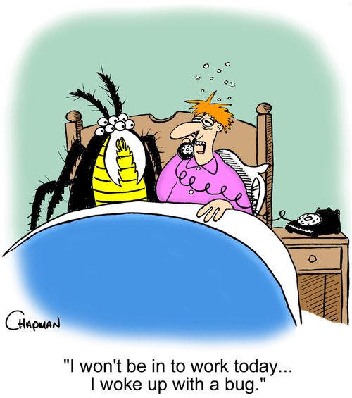 'I won't be in to work today... I woke up with a bug.'