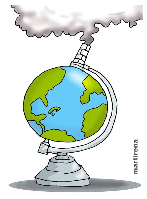 Factory chimney coming from top of globe.