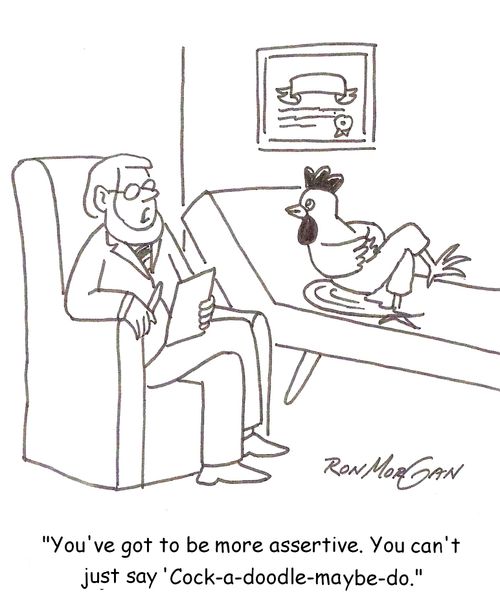 'You've got to be more assertive. You can't just say 'Cock-a-doodle-maybe-do.'