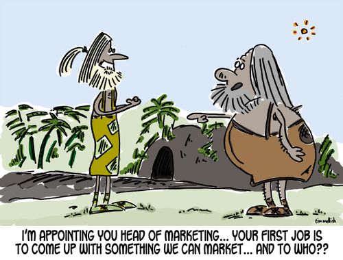 "I'm appointing you head of marketing...your first job is to come up with something we can market...and to who??"