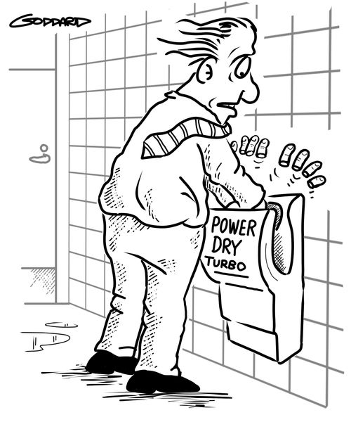 Man has his fingers taken off by a hand dryer.