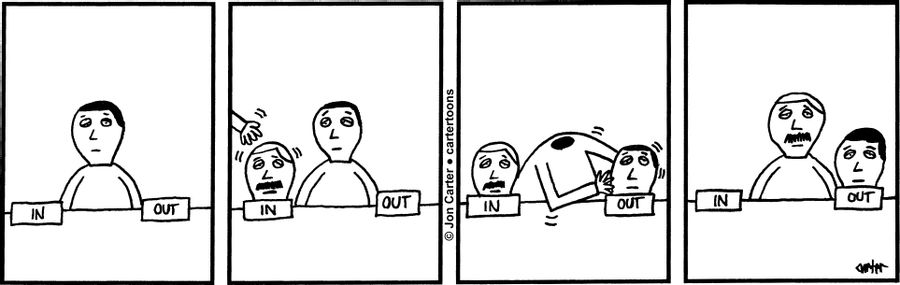 Man Exchanges Heads In Desk Trays