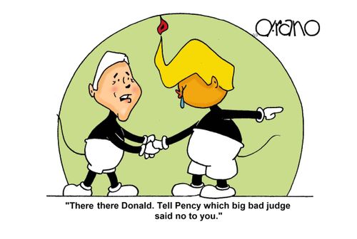 "There there Donald. Tell Pency which big bad judge said no to you."