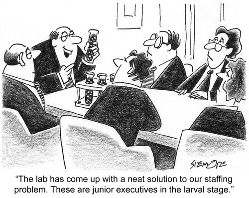 'The lab has come up with a neat solution to our staffing problem. These are junior executives in the larval stage.'