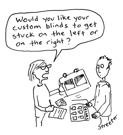 "Would you like your custom blinds to get stuck on the left or on the right?"