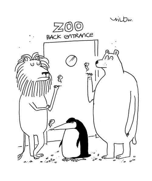 Animals smoking at the zoo back entrance