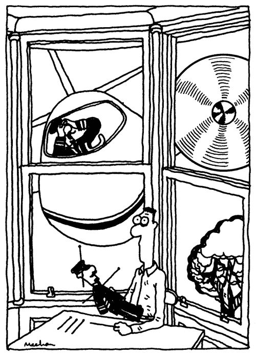 A man sticks pins into a doll of a pilot who, driven to distraction, flies his plane into the man's house.