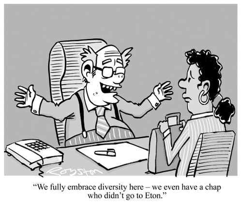 'Old boy' tells black woman at interview: 'We fully embrace diversity here - we even have a chap who didn't go to Eton.'
