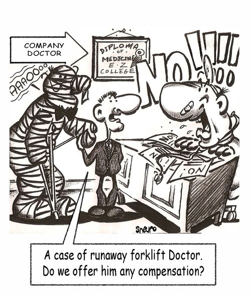 A case of runaway forklift Doctor. Do we offer him any compensation?