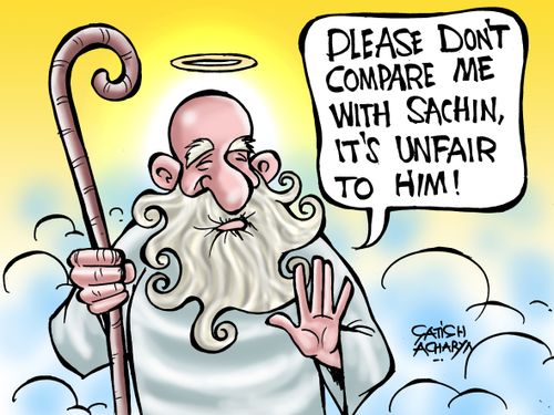Cartoon on Sachin Tendulkar's comparison to Don Bradman