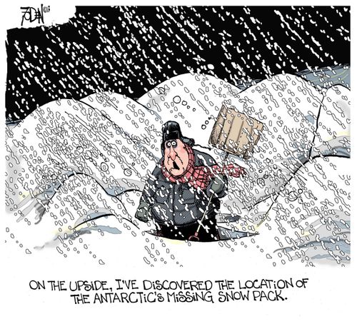 "On the upside, I've discovered the location of the antarctic's missing snow pack."