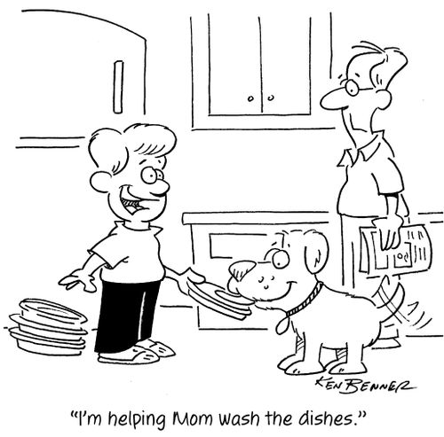 "I'm helping Mom wash the dishes."