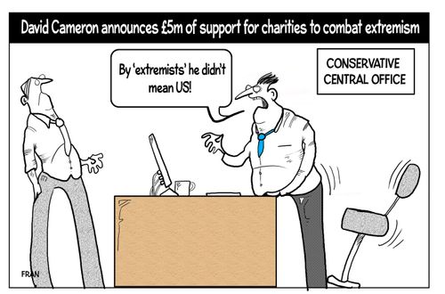 David Cameron announces £5m of support for charities to combat extremism.