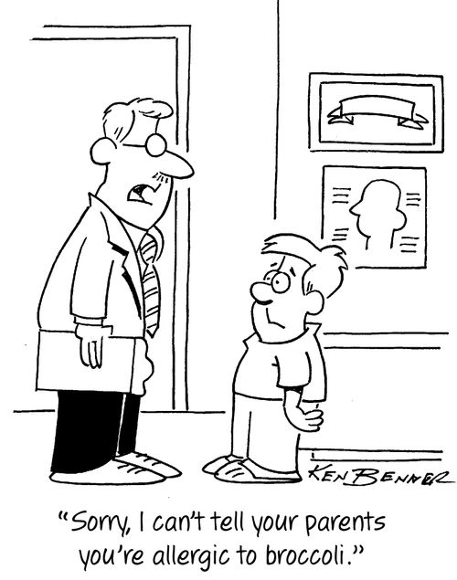 "Sorry, I can't tell your parents you're allergic to broccoli."