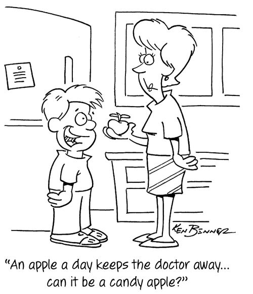 "An apple a day keeps the doctor away...can it be a candy apple?"