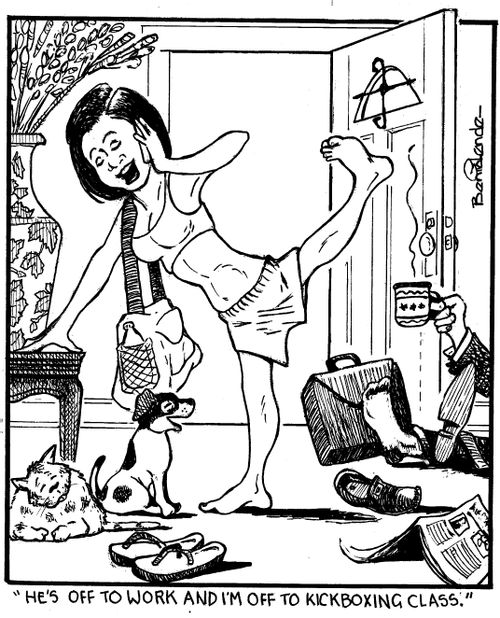 "He's off to work and I'm off to kickboxing class."
