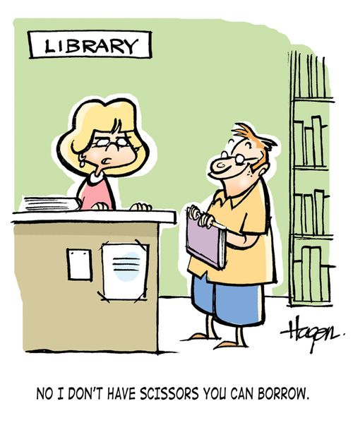'No I don't have scissors you can borrow.'