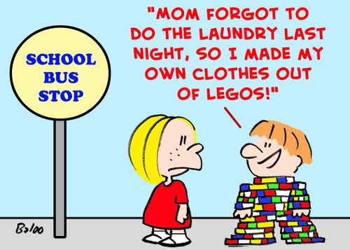 'Mom forgot to do the laundry last night, so I made clothes out of Legos.'