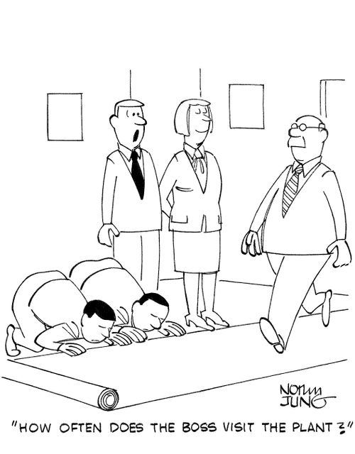 'How often does the boss visit the plant?'