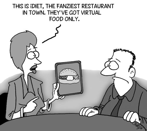 'This is iDiet, the fanziest restaurant in town. They've got virtual food only.'