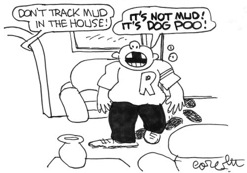 'Don't track mud in the house!  'IT'S NOT MUD!  IT'S DOG POO!'