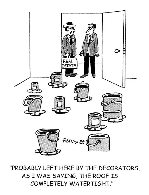 'Probably left here my the decorators, as I was saying, the roof is watertight.'