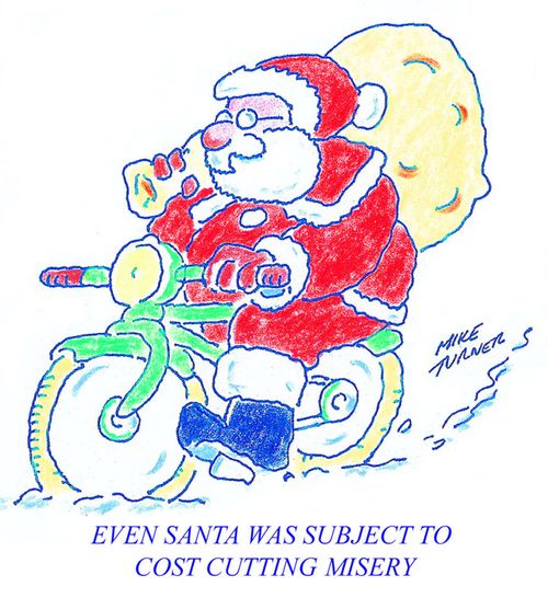 Santa Claus riding a bike.