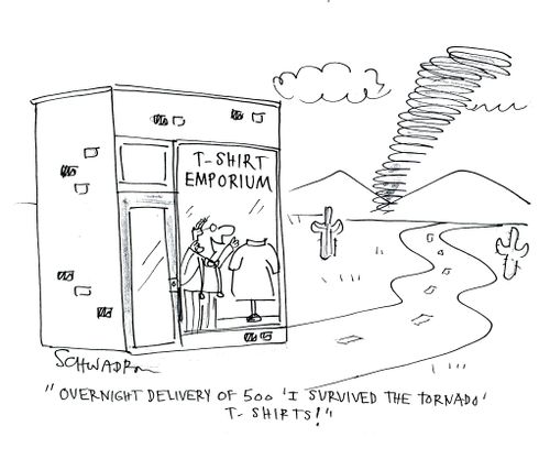 'Overnight delivery of 500 'I survived the tornado' T-shirts!'
