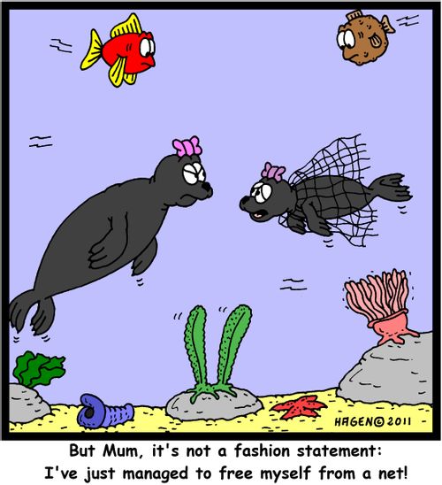 'But Mum, it's not a fashion statement: I've just managed to free myself from a net!'