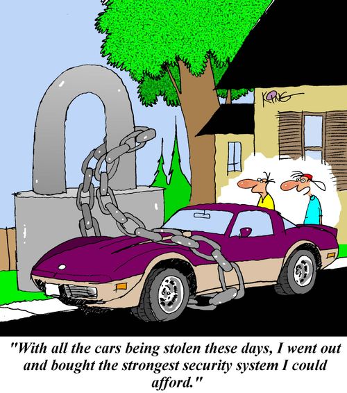 'With all the cars being stolen these days, I went out and bought the strongest security system I could afford.'