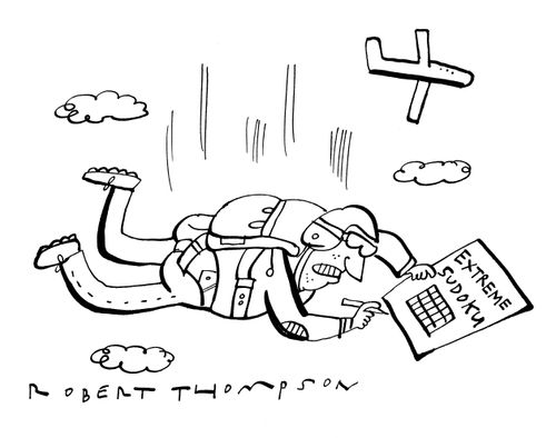 A skydiver is doing an extreme sudoku