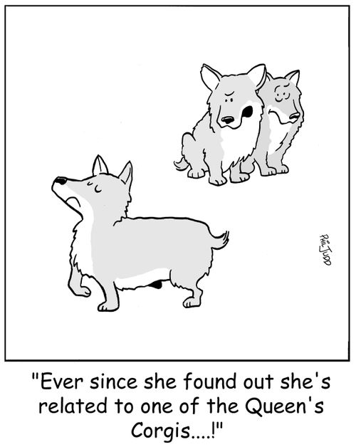 'Ever since she found out she's realted to one of the Queen's Corgis...!'