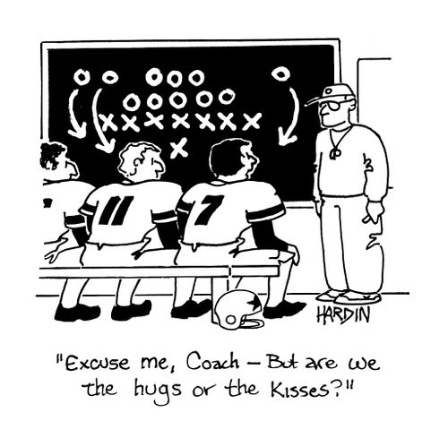 'Excuse me, coach - but are we the hugs or the kisses?'