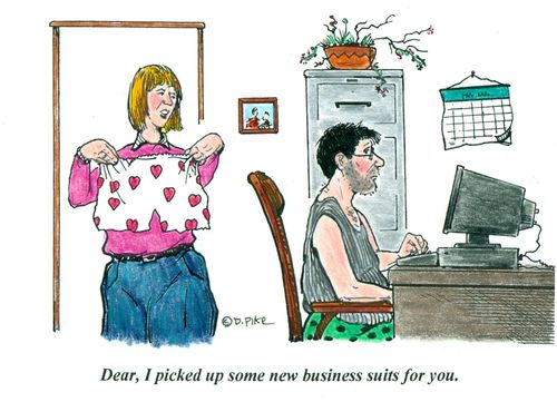 'Dear, I picked up some new business suits for you.'
