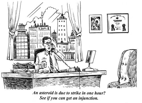 'An asteroid is due to strike in one hour?  See if you can get an injunction.'