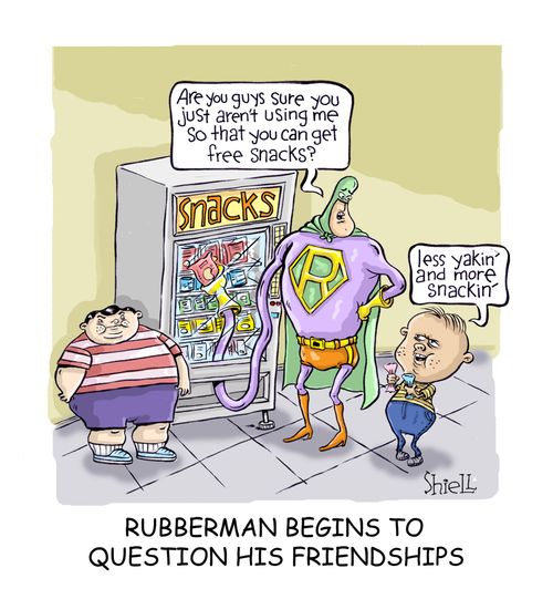 Rubberman begins to question his friendshis.