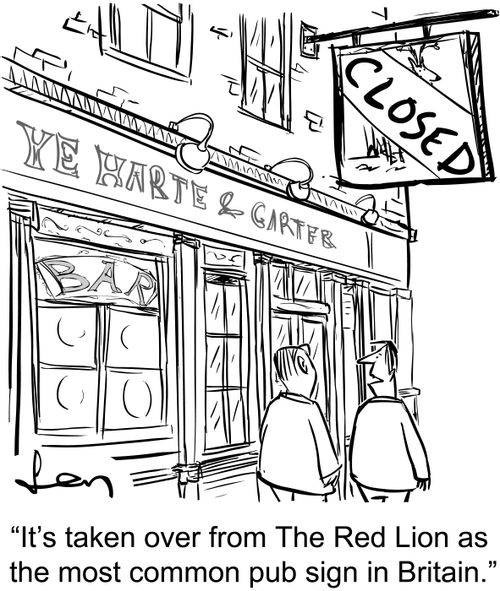 'It's taken over from The Red Lion as the most common pub sign in Britain.'