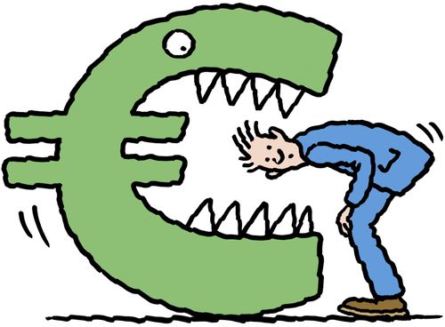 A large Euro symbol about to bite off head of unwary investor