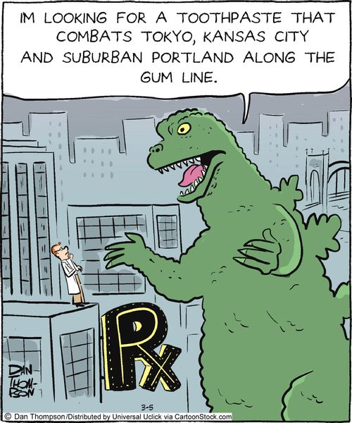 'I'm looking for a toothpaste that combats Tokyo, Kansas city and Suburban Portland along the gum line.'