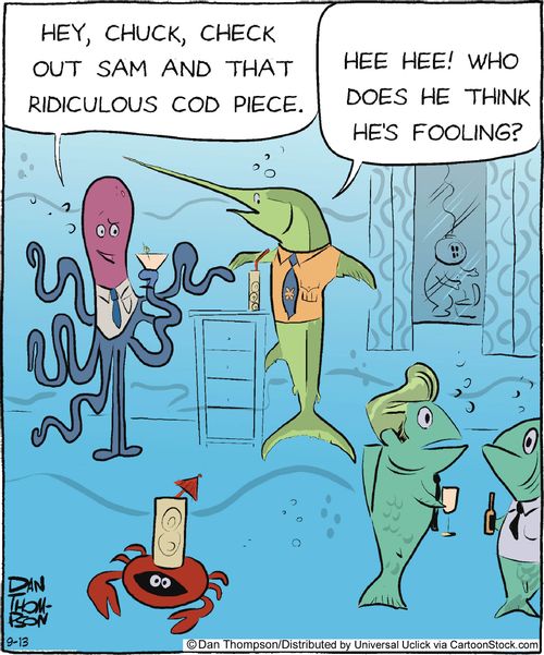 'Hey, Chuck, check out Sam and that ridiculous cod piece.'