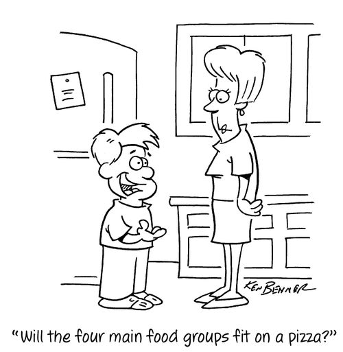 "Will the four main food groups fit on a pizza?"