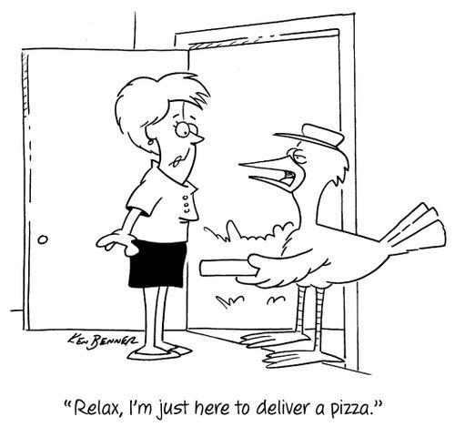 "Relax, I'm just here to deliver a pizza."