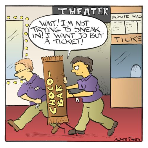 "Wait! I'm not trying to sneak in! I want to buy a ticket!"