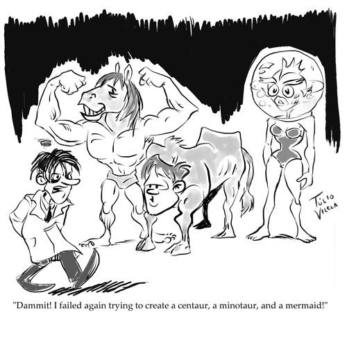 "Dammit! I failed again trying to create a centaur, a minotaur and a mermaid."