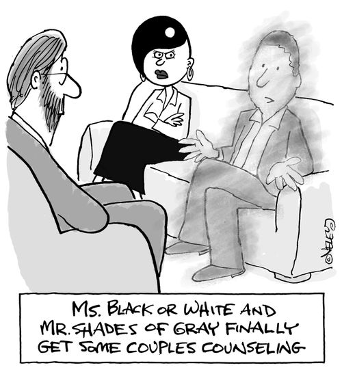 Ms. Black or White and Mr. Shades of Gray finally get some couples counseling.