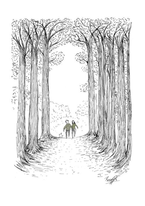 Walking in the woods.