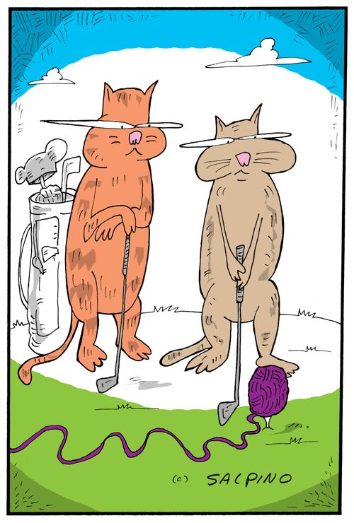 Cat's golfing with a ball of yarn.