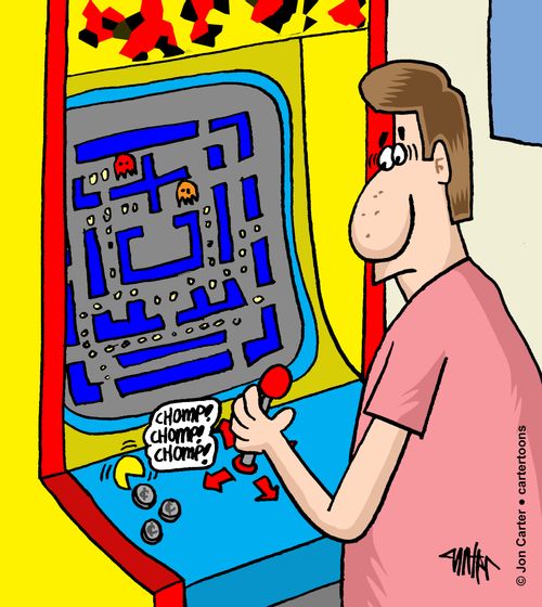 Arcade game character eats money