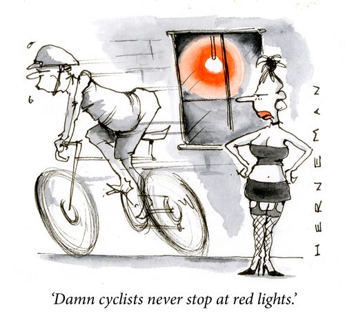 'Damn cyclists never stop at red lights.'