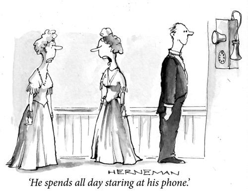 'He spends all day staring at his phone.'